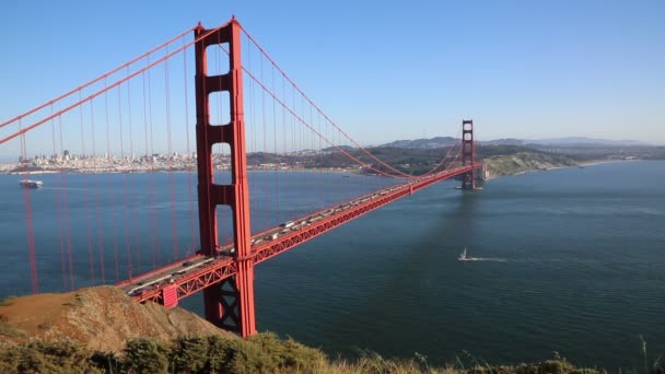 Segelbåt under Golden Gate-bron — Stockvideo