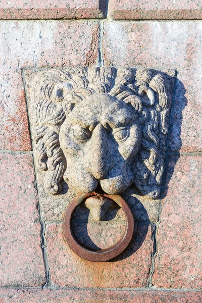 León de granito con terraplén de decoración de anillos en San Petersburgo —  Fotos de Stock