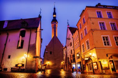 Tallinn Belediye Binası gece görünümü
