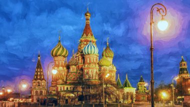 Aziz Basil Katedrali gece görünümü