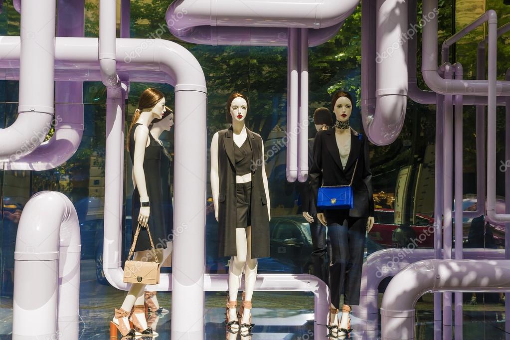PRAGUE, CZECH REPUBLIC - MAY 16: beautifully decorated showcase company Dior shop in Prague May 16, 2016