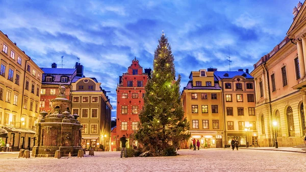 Stortorget platz weihnachtlich geschmückt in der nacht, stockhol lizenzfreie Stockbilder