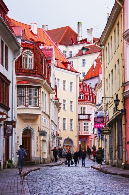 Tallinn, Estonya - 11 Kasım. Tarihi kent sokaklarında