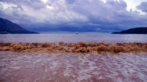 Stormachtige zee in bewolkte ochtend — Stockfoto