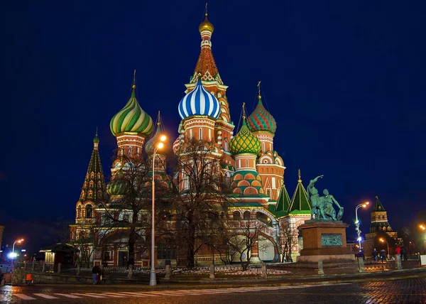 圣瓦西里大教堂夜景，莫斯科俄罗斯 — 图库照片