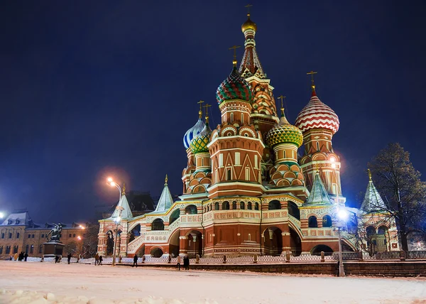 St. Basil's Cathedral in winter (snow storm), Russia — Stock Photo, Image