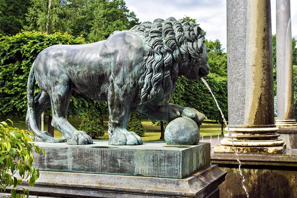 A figura de bronze de um leão - um fragmento de uma fonte — Fotografia de Stock