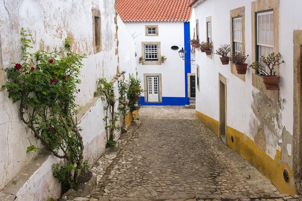 Vecchie strade della città di Obidos, la città più romantica del Portogallo — Foto Stock