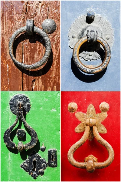 Collage of Vintage iron handles on old doors — Stock Photo, Image