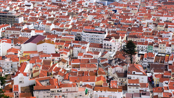red tiled roofs of the town of Nazare in Portugal