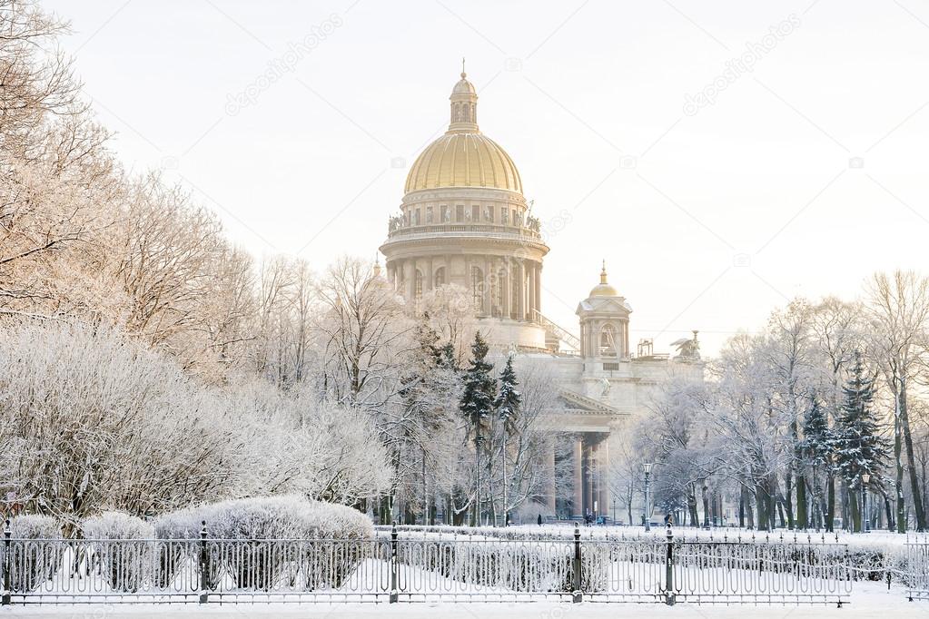 St. Isaac's Cathedral in St. Petersburg winter frosty morning
