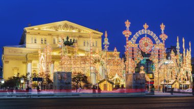 Noel dekorasyon Bolşoy Tiyatrosu, Moskova, Rusya