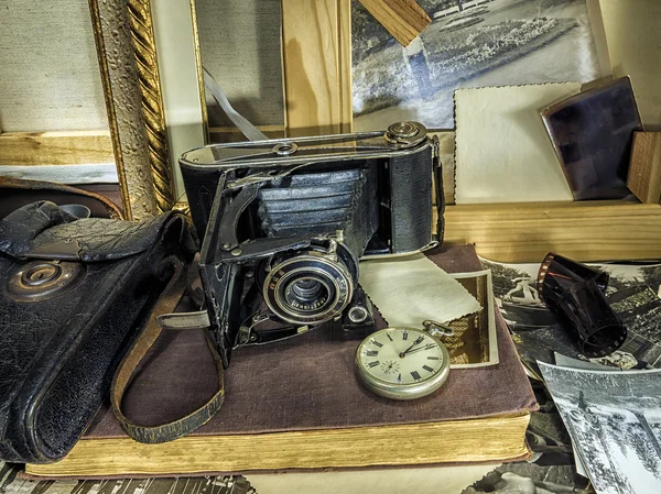 Composition of vintage objects on the background of old photogra — Stock Photo, Image