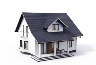 Evin 3D görüntüsü beyaz renkte izole edilmiş.