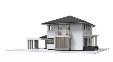 Beyaz arkaplanda 3 boyutlu ev görüntüleme.