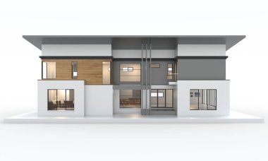 Evin 3D görüntüsü beyaz renkte izole edilmiş.