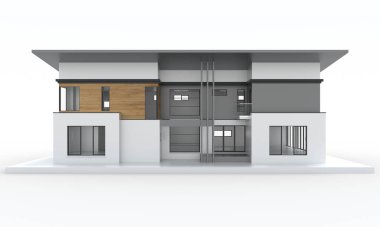 Evin 3D görüntüsü beyaz renkte izole edilmiş.