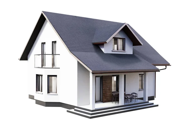 Evin 3D görüntüsü beyaz renkte izole edilmiş.