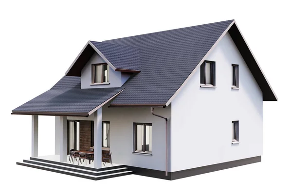 Evin 3D görüntüsü beyaz renkte izole edilmiş.