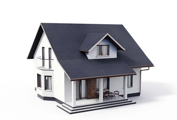 Evin 3D görüntüsü beyaz renkte izole edilmiş.