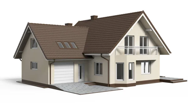 Evin 3D görüntüsü beyaz renkte izole edilmiş.