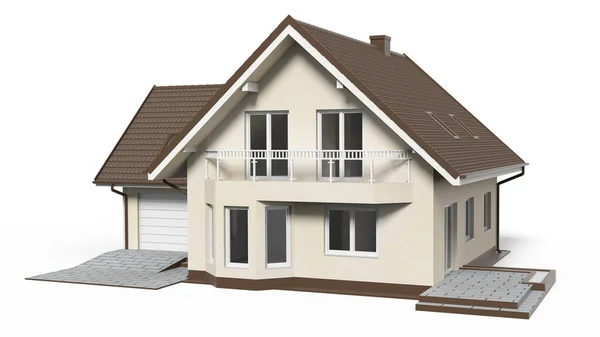 Evin 3D görüntüsü beyaz renkte izole edilmiş.