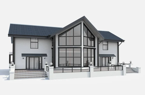 Evin 3D görüntüsü beyaz renkte izole edilmiş.