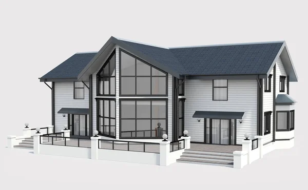 Evin 3D görüntüsü beyaz renkte izole edilmiş.