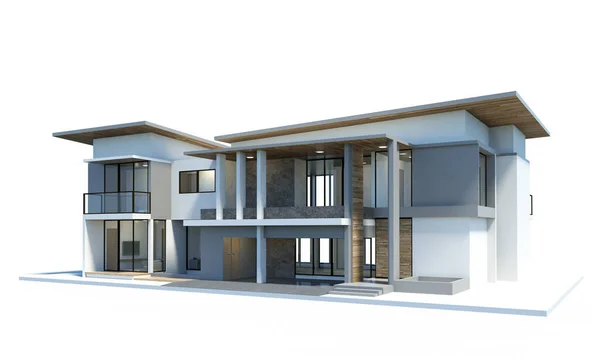 3D modern ev görüntüsü beyaz arka planda izole edildi.