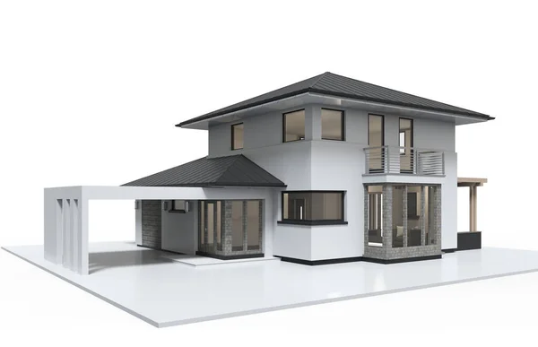 Beyaz arkaplanda 3 boyutlu ev görüntüleme.