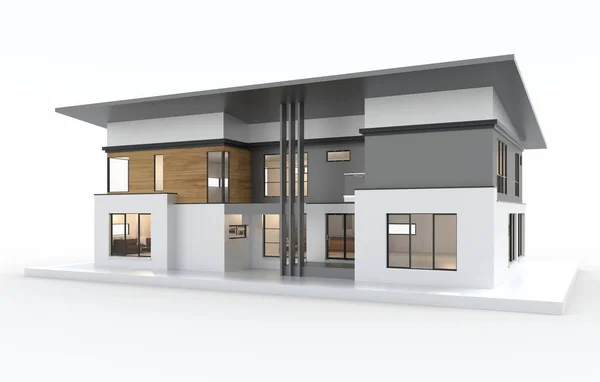 Evin 3D görüntüsü beyaz renkte izole edilmiş.