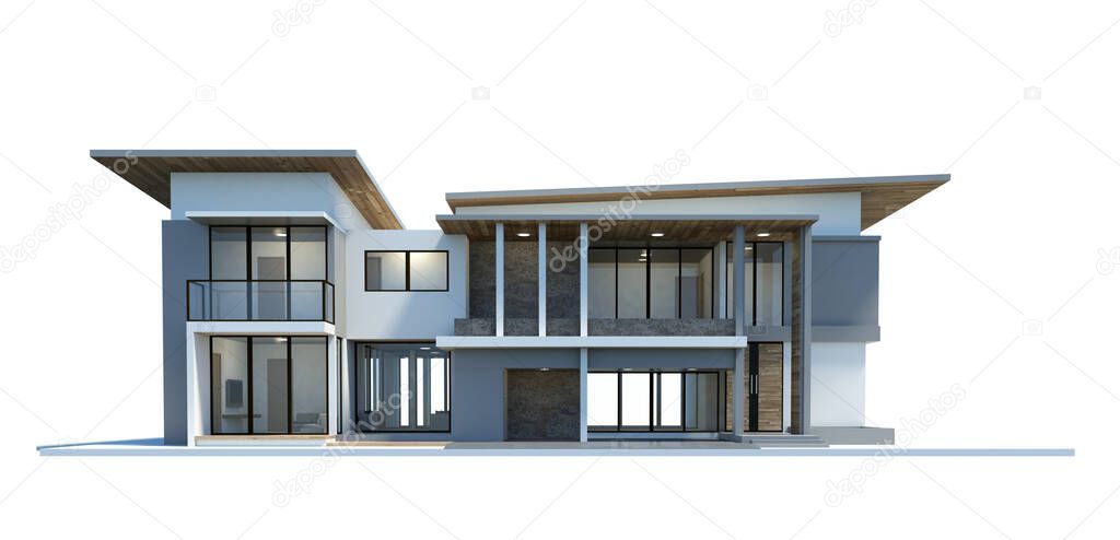 3d render modern of house isolated on a white background.