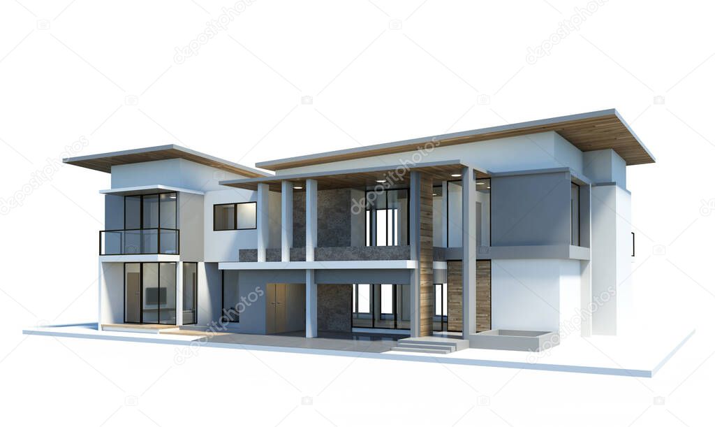 3d render modern of house isolated on a white background.