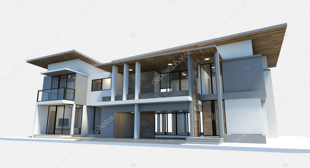 3d render modern of house isolated on a white background.