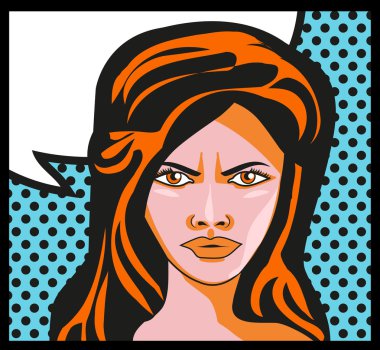 Kadın Retro çizgi roman arka plan Pop art kız portre kızgın Wo