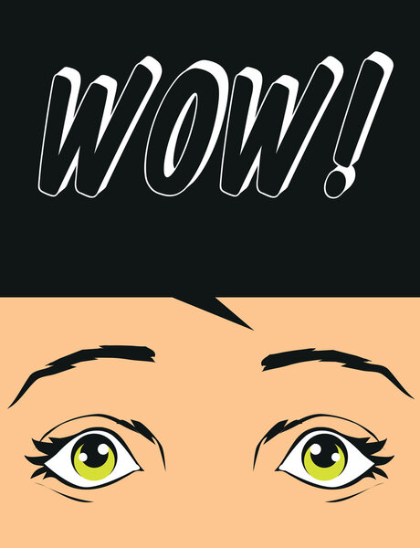 wow woman open eyes pop art illustration