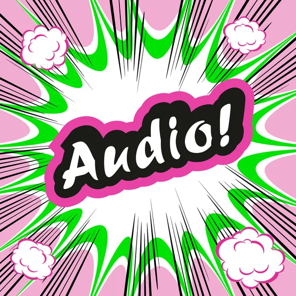 Tło komiks książki Audio! koncepcja lub pojęciowy słodkie te Audio — Zdjęcie stockowe