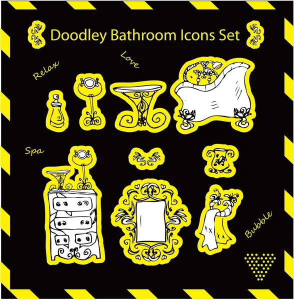 Łazienka ikony zestaw naklejek doodley szablon — Zdjęcie stockowe
