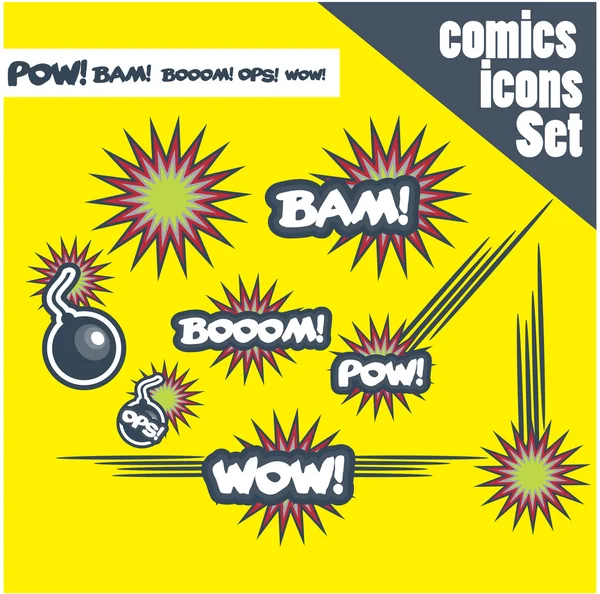 Comic book styl bomby bum bum wow pow, ops explodovat — Stock fotografie