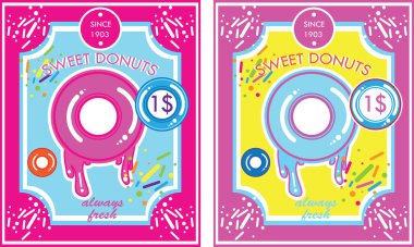 Vintage nostaljik Donuts posterler ayarlayın. Vektör çizimler.