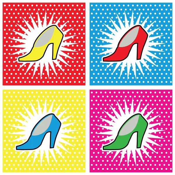 Pop art fashion woman objects shoe on pop art background — Stock Photo, Image