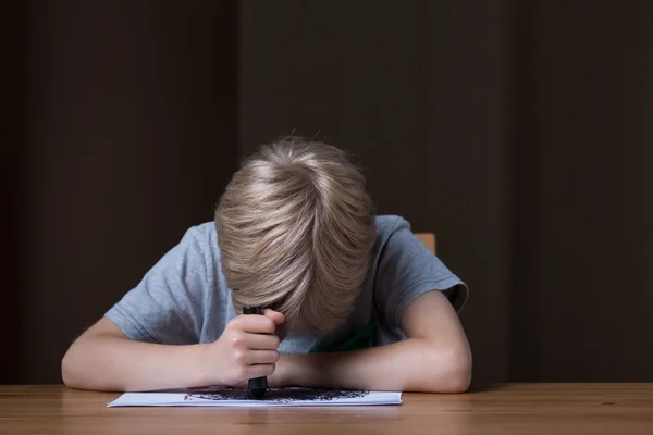 Depressed boy drawing — Stock Photo, Image