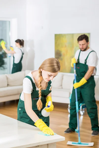 Cleaning company and spacious living room — Stock Photo, Image