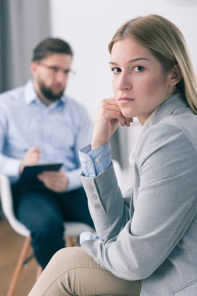 Depressed woman looking for help — Stock Photo, Image