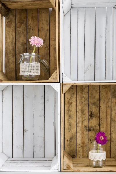 Original home decoration made from wood boxes — Stock Photo, Image