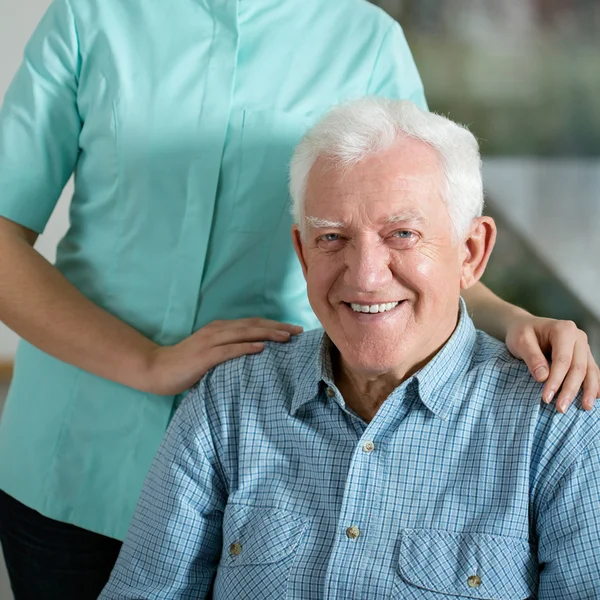 Senior man needing welfare service — Stock Photo, Image