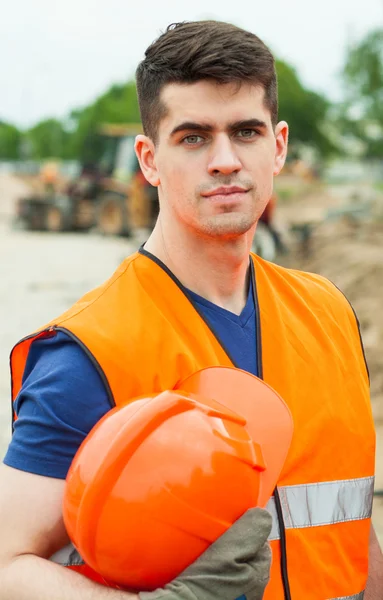 Handsome builder with hard hat — Stock Photo, Image