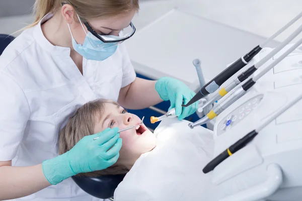 Brave little patient suffering from caries — Stock Photo, Image