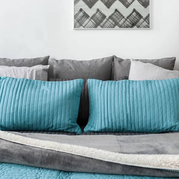 Gray and blue cushions — Stock Photo, Image