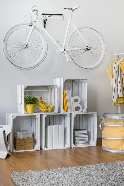 Creative wooden boxes rack — Stock Photo, Image